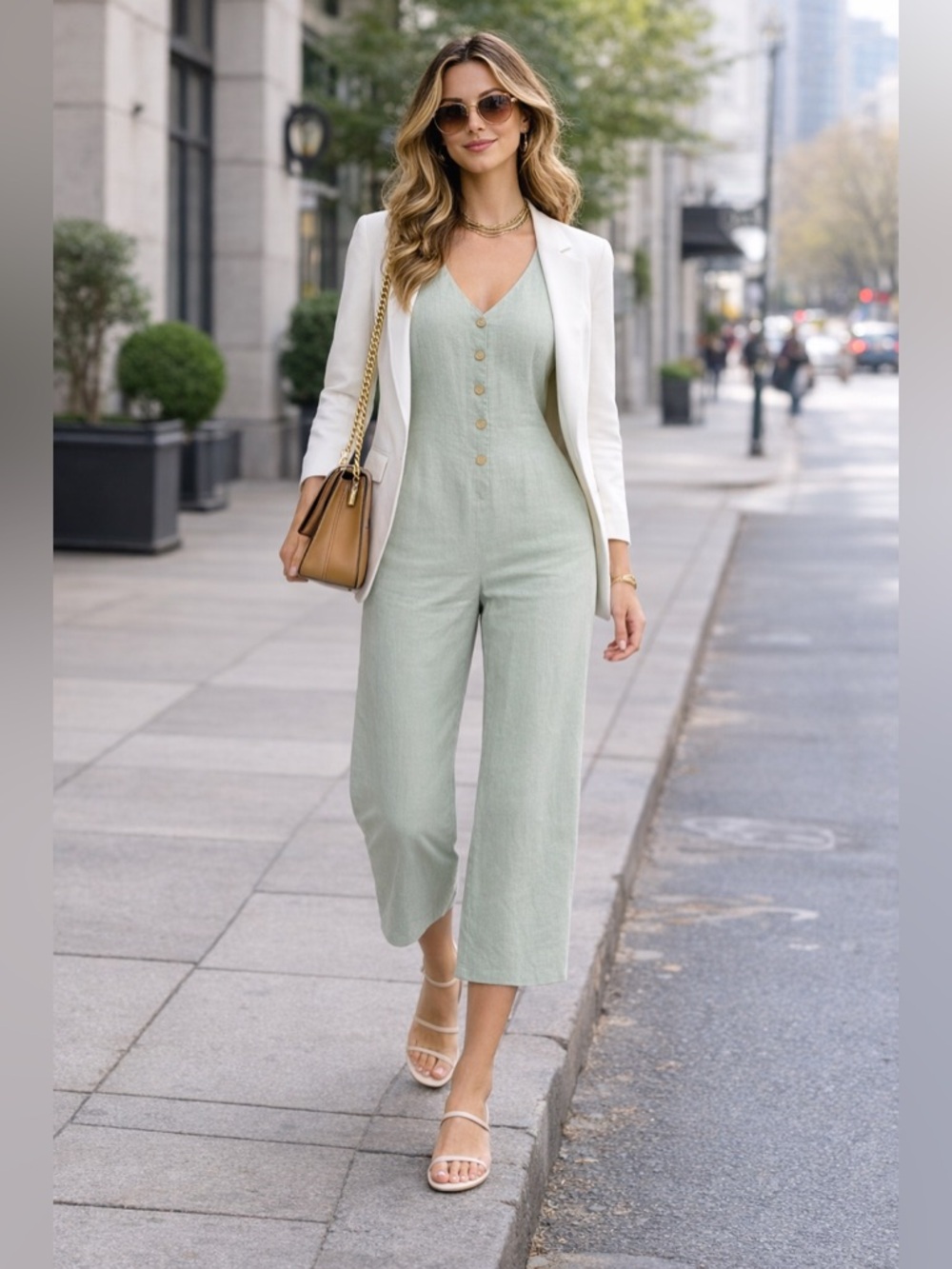 GYPSIES & MOONDUST Sage Green Linen Halter Jumper Pantsuit Romper 9